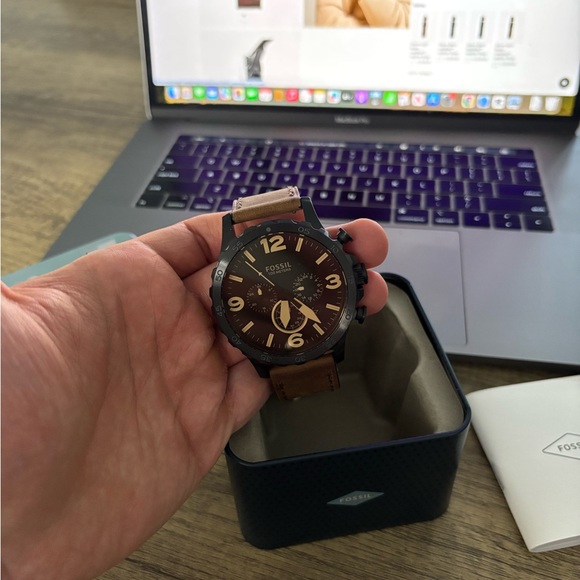 BRAND NEW Fossil Nate Chronograph Brown Leather Watch - Picture 1 of 6
